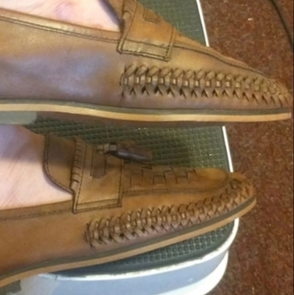 ASOS WALK LONDON Cognac Woven Leather Saddle Loafers Ft Apron Tops & Tasselling - Picture 6 of 15